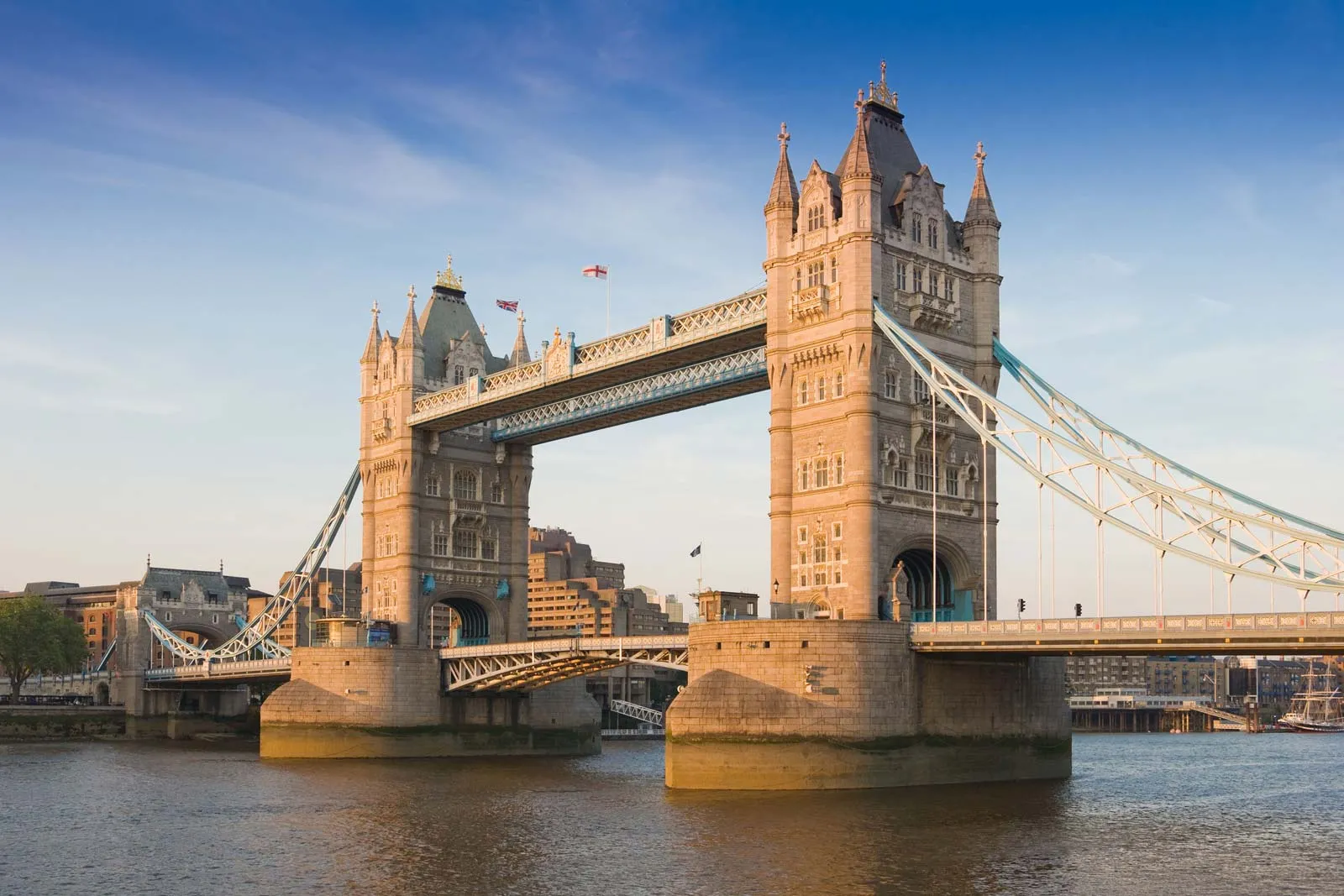 Historic Tower Bridge spanning the Thames River in London